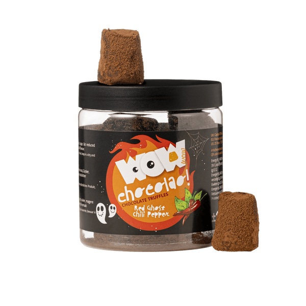 Barattolo regalo di tartufi al peperoncino Red Ghost Chili Peppers 130g | Cioccolato piccante di Halloween