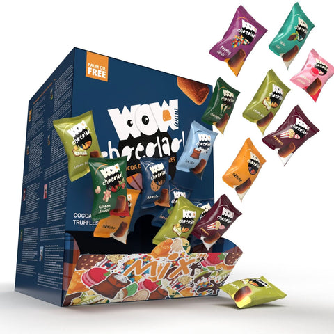 Individually wrapped truffles MIXED FLAVOURS - Dispenser box 500g - WOW Chocolao!